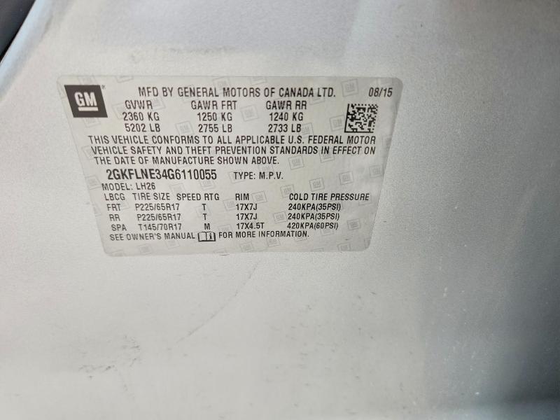 53725766 :رقم المزاد ، 2GKFLNE34G6110055 vin ، 2016 Gmc Terrain مزاد بيع