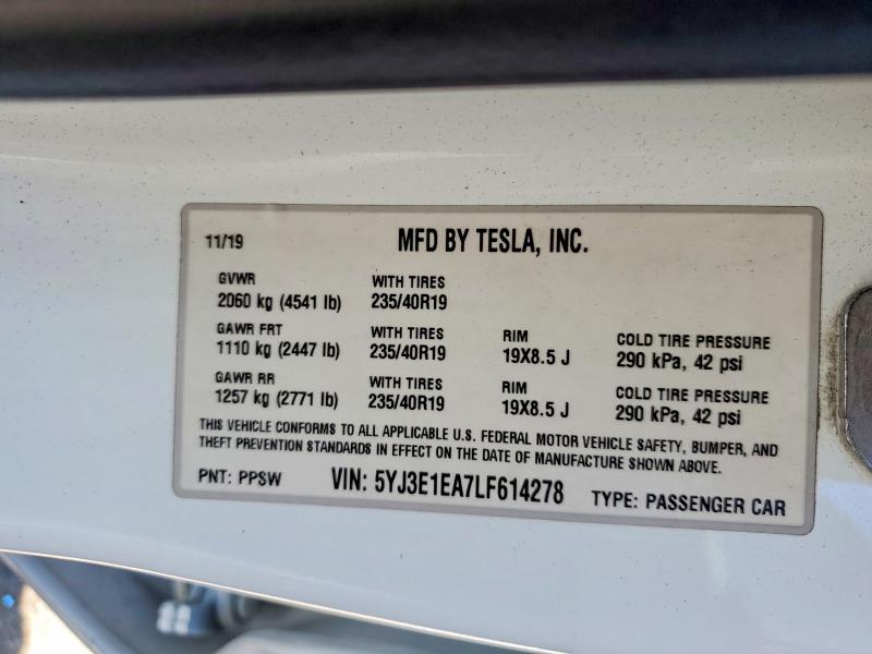Продаж на аукціоні авто 2020 Tesla Model 3, vin: 5YJ3E1EA7LF614278, номер лоту: 53013426