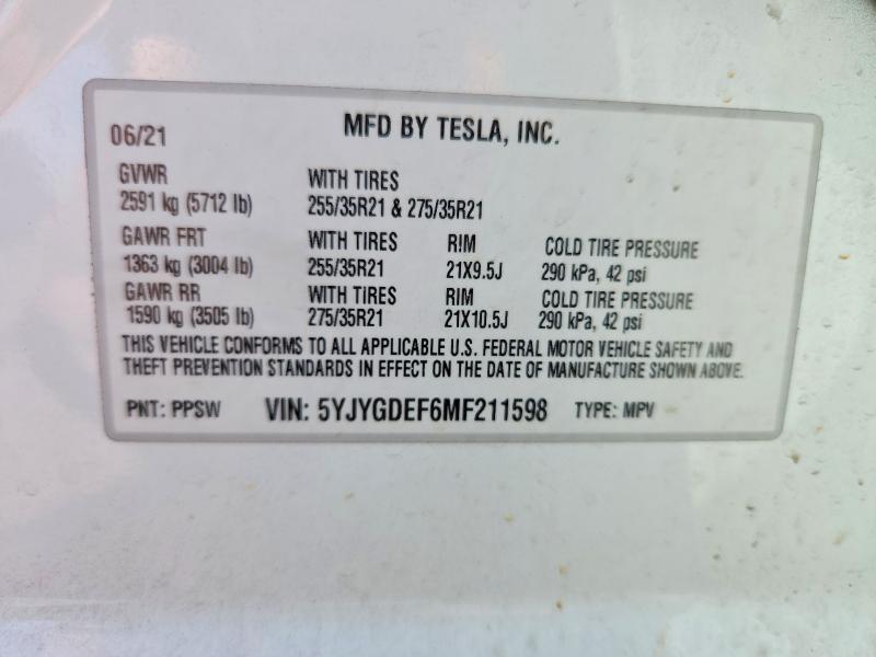 Продаж на аукціоні авто 2021 Tesla Model Y, vin: 5YJYGDEF6MF211598, номер лоту: 52341706