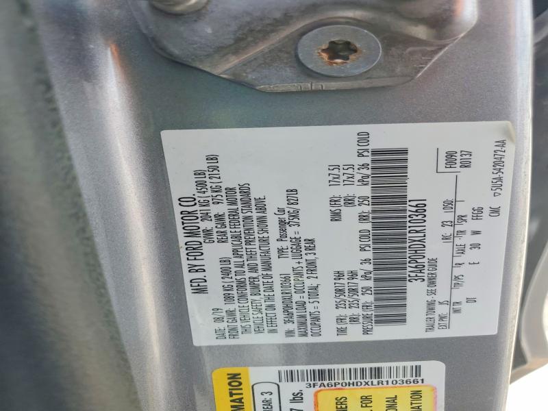 Aukcja sprzedaży 2020 Ford Fusion, vin: 3FA6P0HDXLR103661, numer aukcji: 53959506