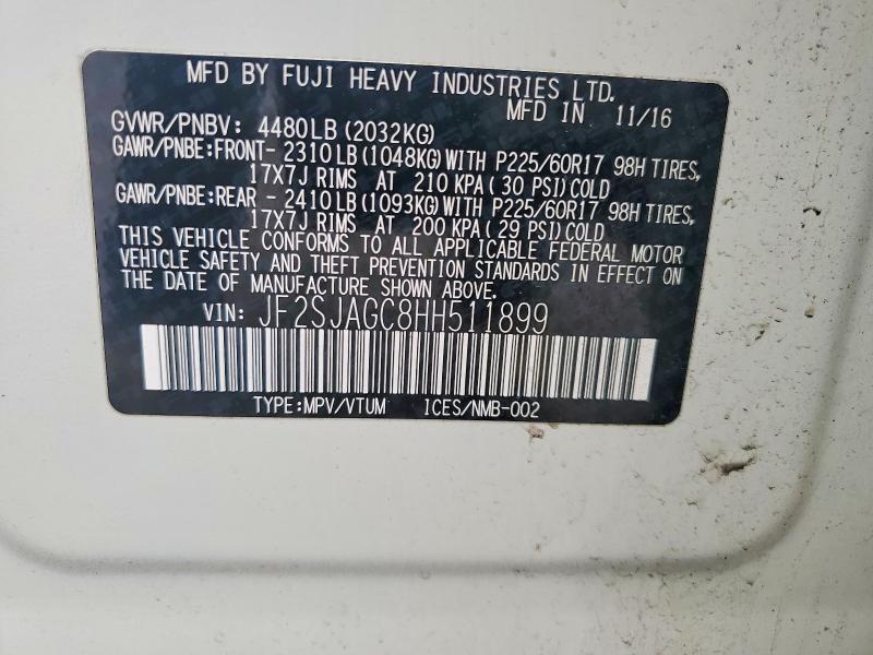 Продажа на аукционе авто 2017 Subaru Forester, vin: JF2SJAGC8HH511899, номер лота: 52075336