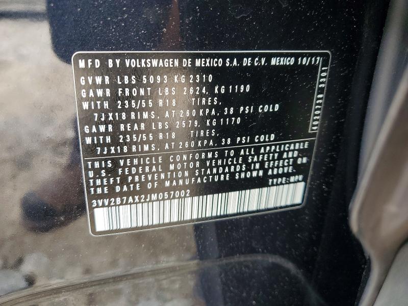 2018 Volkswagen Tiguan მანქანა იყიდება აუქციონზე, vin: 3VV2B7AX2JM057002, აუქციონის ნომერი: 54161326
