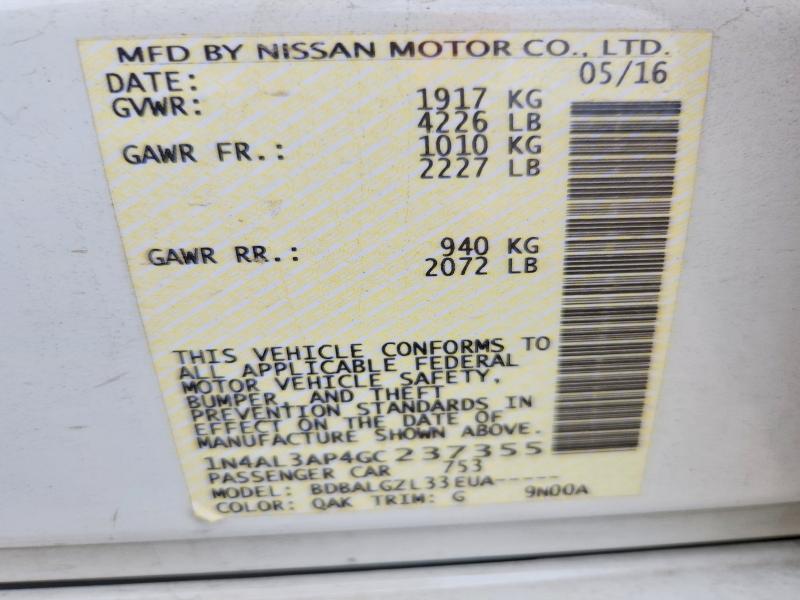 Aukcja sprzedaży 2016 Nissan Altima, vin: 1N4AL3AP4GC237355, numer aukcji: 54842846