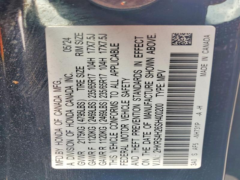 54120216 :رقم المزاد ، 2HKRS4H26SH400200 vin ، 2025 Honda Cr-v مزاد بيع