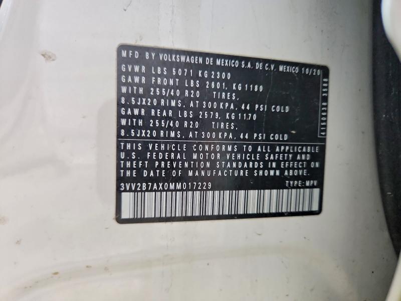 2021 Volkswagen Tiguan მანქანა იყიდება აუქციონზე, vin: 3VV2B7AX0MM017229, აუქციონის ნომერი: 53029886