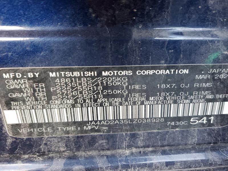 Aukcja sprzedaży 2020 Mitsubishi Outlander, vin: JA4AD2A35LZ038928, numer aukcji: 51912316