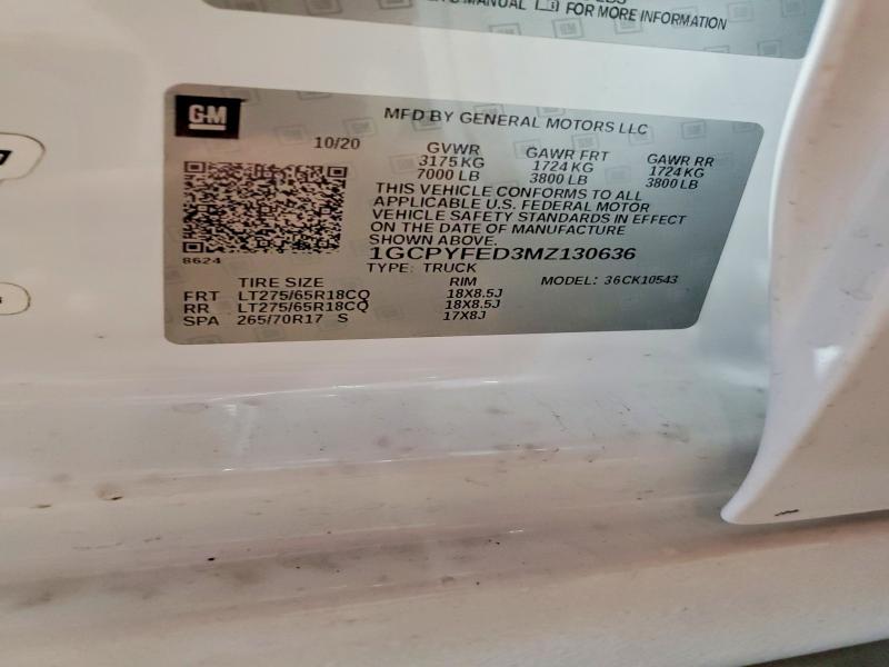 54464696 :رقم المزاد ، 1GCPYFED3MZ130636 vin ، 2021 Chevrolet Silverado مزاد بيع