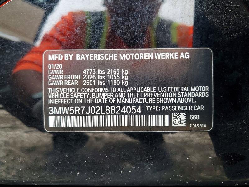 Продаж на аукціоні авто 2020 Bmw 330xi, vin: 3MW5R7J02L8B24054, номер лоту: 53304586
