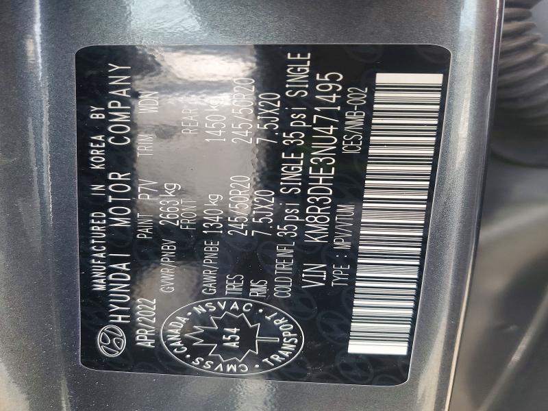 52512466 :رقم المزاد ، KM8R3DHE3NU471495 vin ، 2022 Hyundai Palisade مزاد بيع