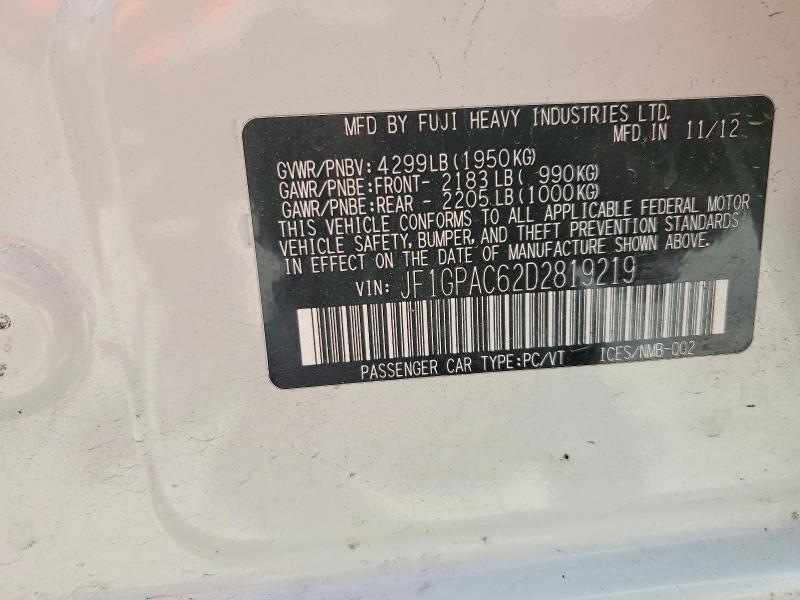 54004916 :رقم المزاد ، JF1GPAC62D2819219 vin ، 2013 Subaru Impreza مزاد بيع