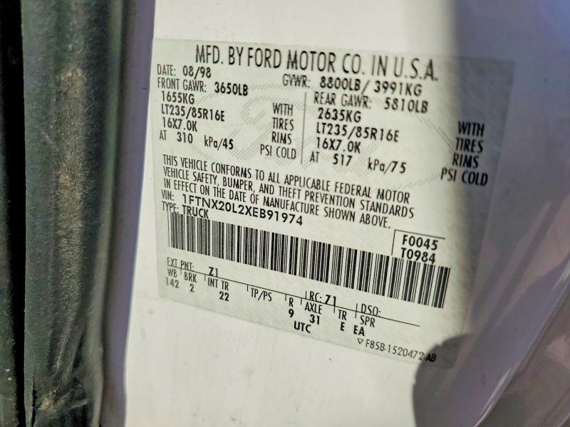 55076316 :رقم المزاد ، 1FTNX20L2XEB91974 vin ، 1999 Ford F250 مزاد بيع