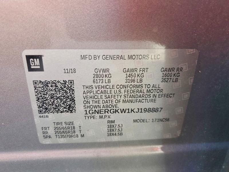 55209576 :رقم المزاد ، 1GNERGKW1KJ198887 vin ، 2019 Chevrolet Traverse مزاد بيع