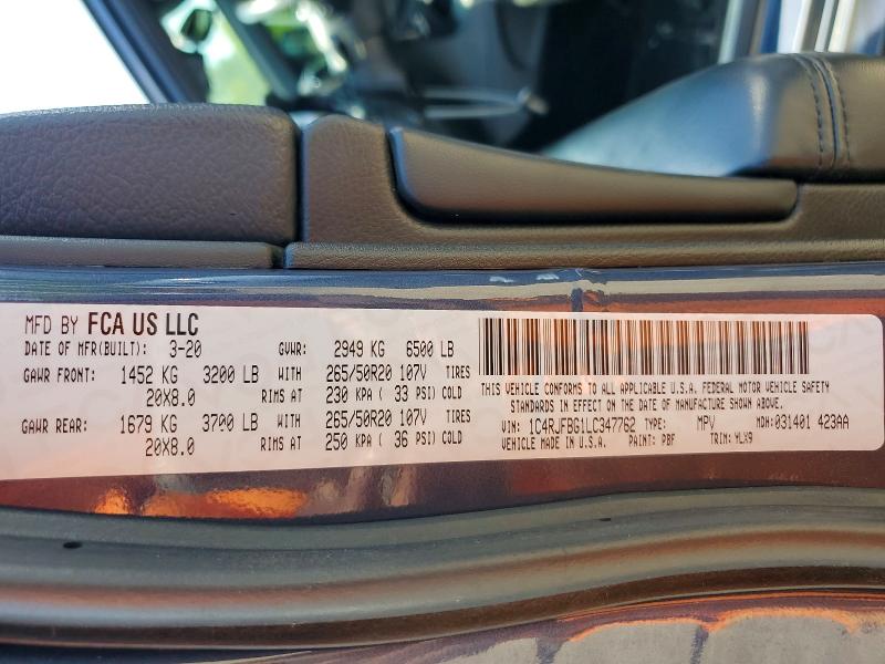 2020 Jeep Grand Cherokee მანქანა იყიდება აუქციონზე, vin: 1C4RJFBG1LC347762, აუქციონის ნომერი: 53700636