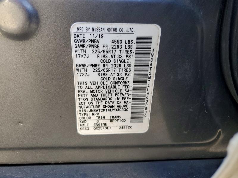 53597386 :رقم المزاد ، JN8AT2MT4LW030930 vin ، 2020 Nissan Rogue مزاد بيع