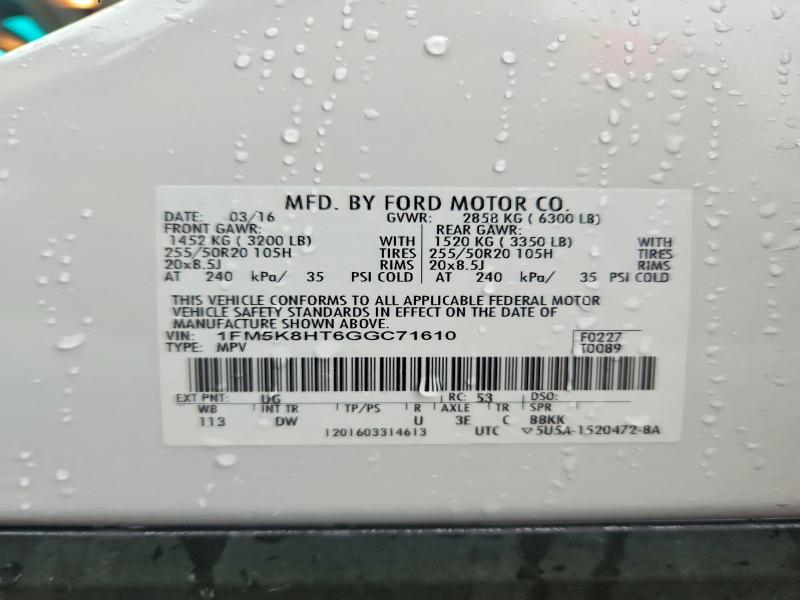 Aukcja sprzedaży 2016 Ford Explorer, vin: 1FM5K8HT6GGC71610, numer aukcji: 55145906