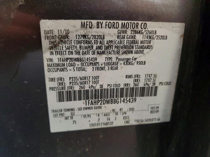 Продажа на аукционе авто 2011 Ford Taurus, vin: 1FAHP2DW8BG145439, номер лота: 53970646