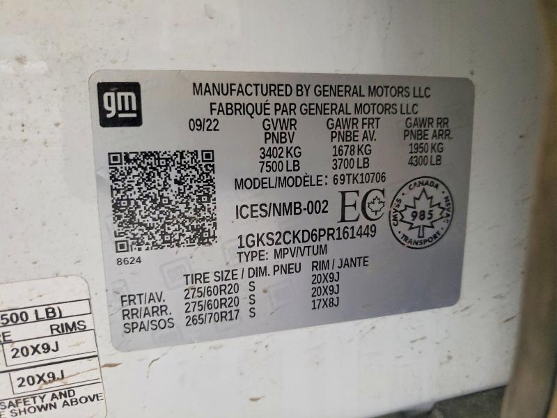 54163596 :رقم المزاد ، 1GKS2CKD6PR161449 vin ، 2023 Gmc Yukon مزاد بيع