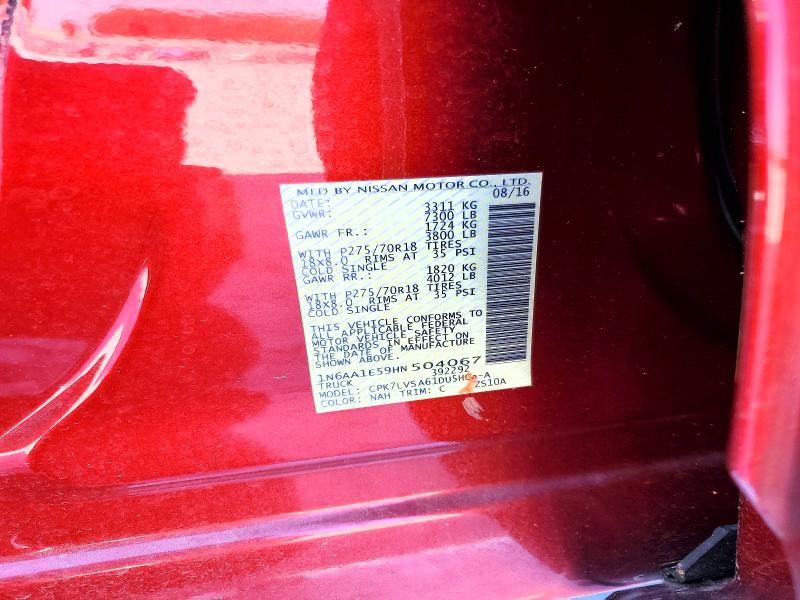 Продаж на аукціоні авто 2017 Nissan Titan, vin: 1N6AA1E59HN504067, номер лоту: 53328176