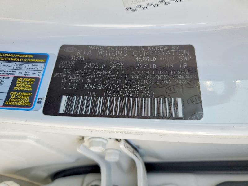 2013 Kia Optima მანქანა იყიდება აუქციონზე, vin: KNAGM4AD4D5059957, აუქციონის ნომერი: 52970336