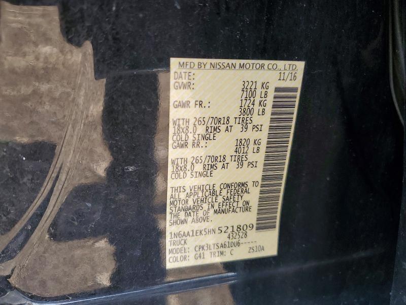 Aukcja sprzedaży 2017 Nissan Titan, vin: 1N6AA1EK5HN521809, numer aukcji: 52921006