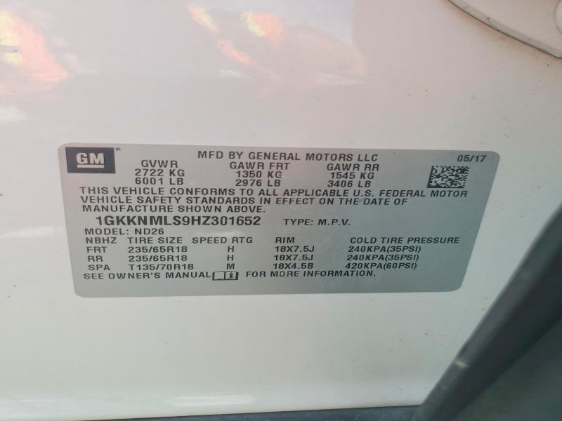 Aukcja sprzedaży 2017 Gmc Acadia, vin: 1GKKNMLS9HZ301652, numer aukcji: 55207376