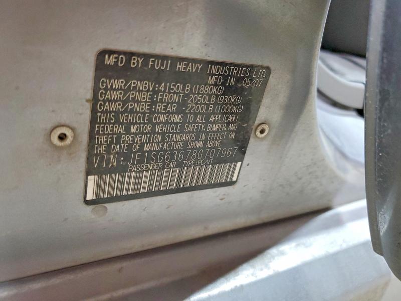 2008 Subaru Forester მანქანა იყიდება აუქციონზე, vin: JF1SG63678G707967, აუქციონის ნომერი: 55190066