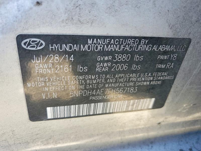53667166 :رقم المزاد ، 5NPDH4AE7FH567183 vin ، 2015 Hyundai Elantra مزاد بيع
