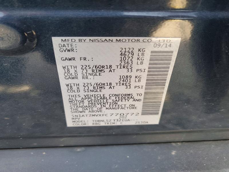 Aukcja sprzedaży 2015 Nissan Rogue, vin: 5N1AT2MVXFC770772, numer aukcji: 54441886
