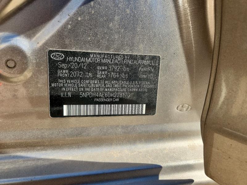 2013 Hyundai Elantra მანქანა იყიდება აუქციონზე, vin: 5NPDH4AE6DH228170, აუქციონის ნომერი: 54202546