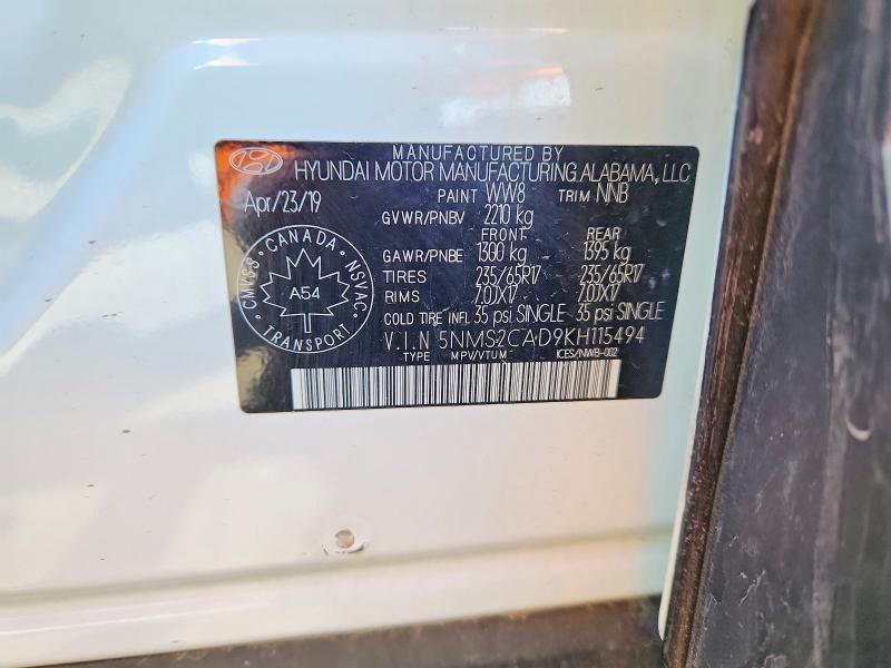 Продажа на аукционе авто 2019 Hyundai Santa Fe, vin: 5NMS2CAD9KH115494, номер лота: 54684746