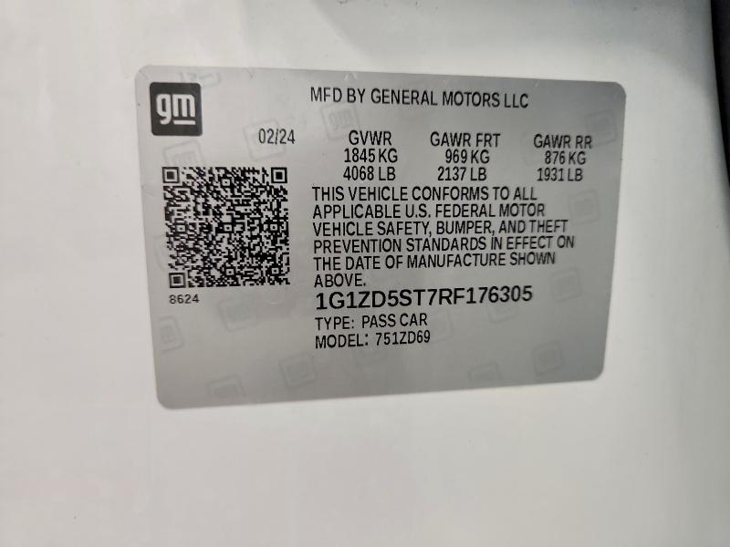 Aukcja sprzedaży 2024 Chevrolet Malibu, vin: 1G1ZD5ST7RF176305, numer aukcji: 53251246