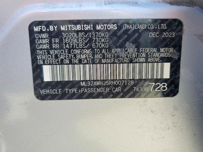 53141166 :رقم المزاد ، ML32AWHJ5RH007128 vin ، 2024 Mitsubishi Mirage مزاد بيع