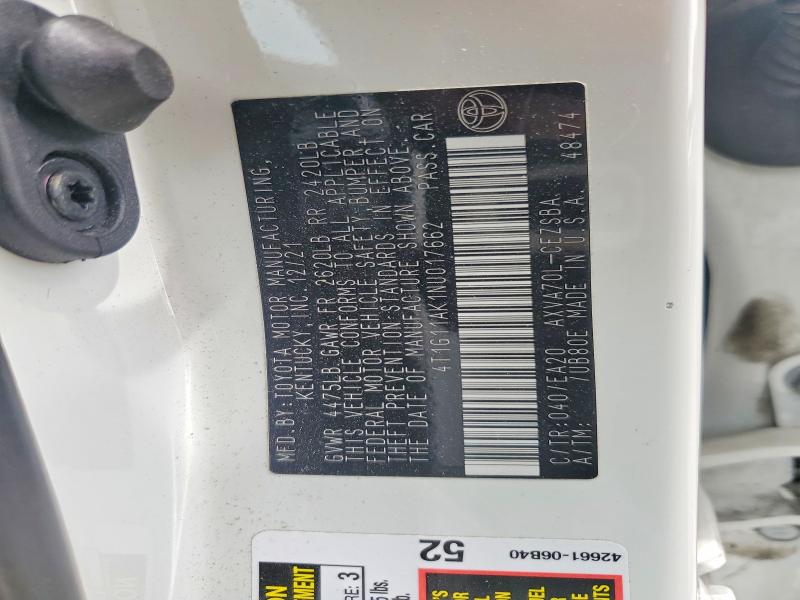54294776 :رقم المزاد ، 4T1G11AK1NU017662 vin ، 2022 Toyota Camry مزاد بيع