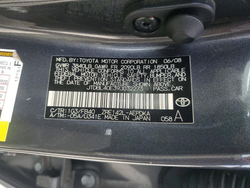 52938446 :رقم المزاد ، JTDBL40E39J032273 vin ، 2009 Toyota Corolla مزاد بيع