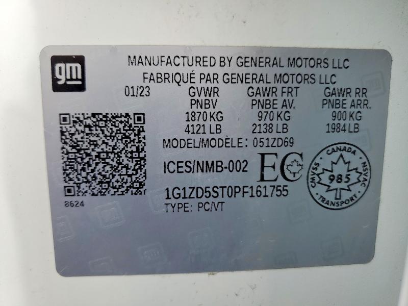 Aukcja sprzedaży 2023 Chevrolet Malibu, vin: 1G1ZD5ST0PF161755, numer aukcji: 52889786