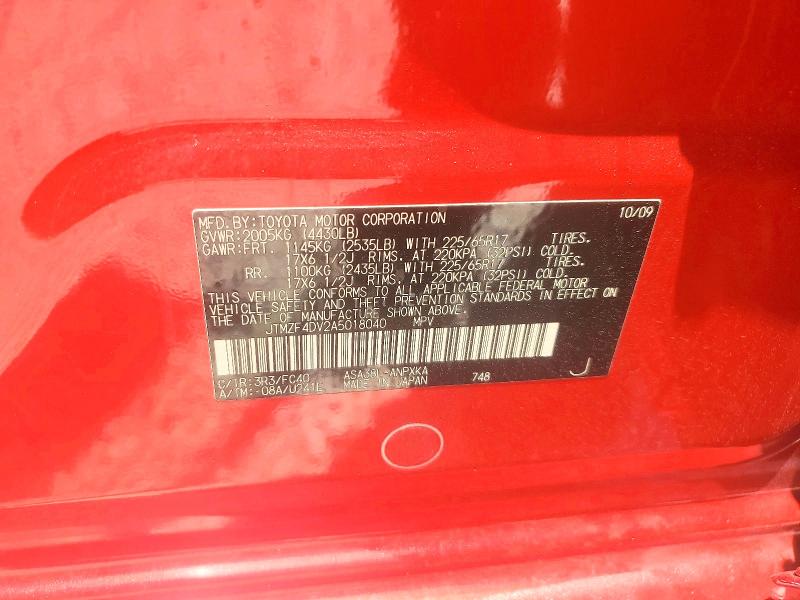 53735076 :رقم المزاد ، JTMZF4DV2A5018040 vin ، 2010 Toyota Rav4 مزاد بيع