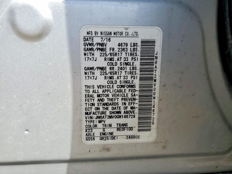 Продаж на аукціоні авто 2016 Nissan Rogue, vin: JN8AT2MV0GW146729, номер лоту: 53514186