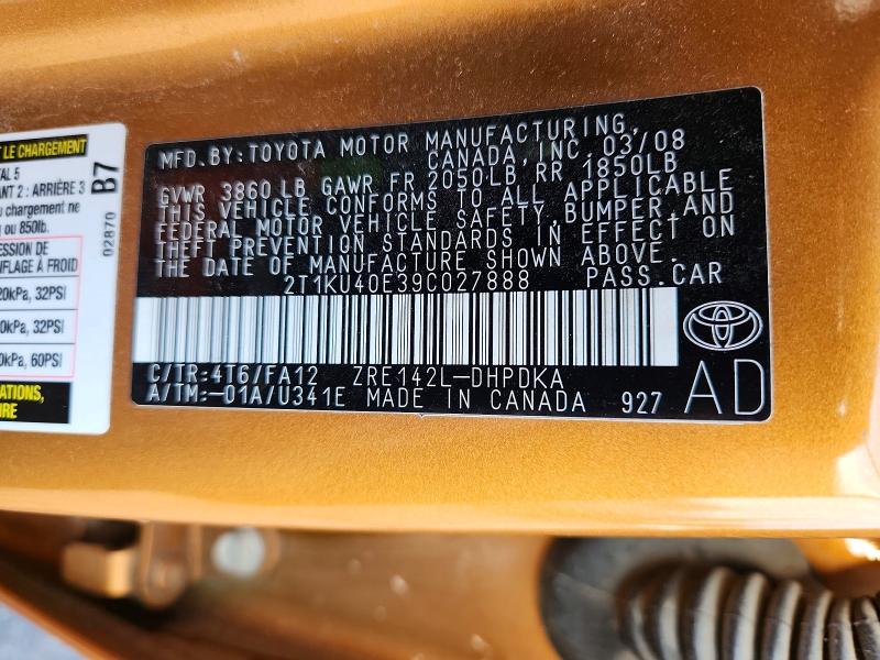 Продаж на аукціоні авто 2009 Toyota Matrix, vin: 2T1KU40E39C027888, номер лоту: 53806766
