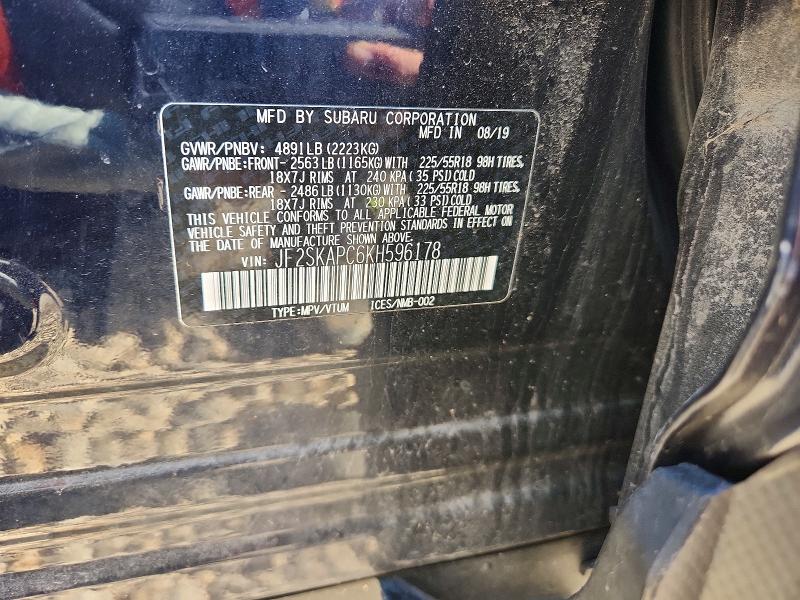 52423436 :رقم المزاد ، JF2SKAPC6KH596178 vin ، 2019 Subaru Forester مزاد بيع