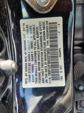 2016 Honda Civic მანქანა იყიდება აუქციონზე, vin: 19XFC2F50GE075833, აუქციონის ნომერი: 54590276