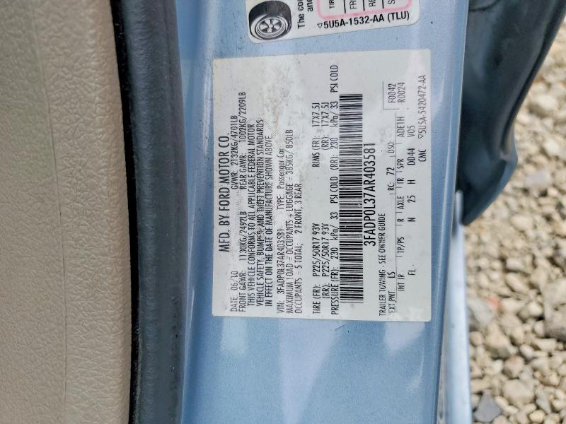 2010 Ford Fusion მანქანა იყიდება აუქციონზე, vin: 3FADP0L37AR403581, აუქციონის ნომერი: 55287946