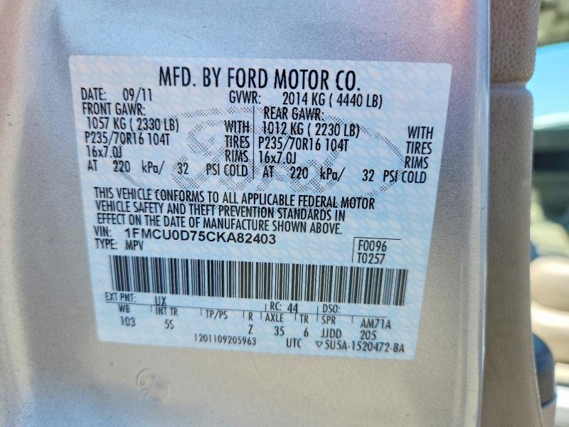 Продаж на аукціоні авто 2012 Ford Escape, vin: 1FMCU0D75CKA82403, номер лоту: 54385976