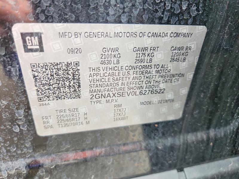 53018766 :رقم المزاد ، 2GNAXSEV0L6276522 vin ، 2020 Chevrolet Equinox مزاد بيع