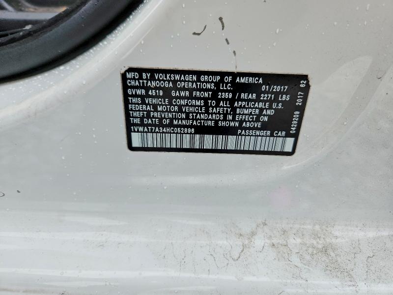 Aukcja sprzedaży 2017 Volkswagen Passat, vin: 1VWAT7A34HC052896, numer aukcji: 53294746
