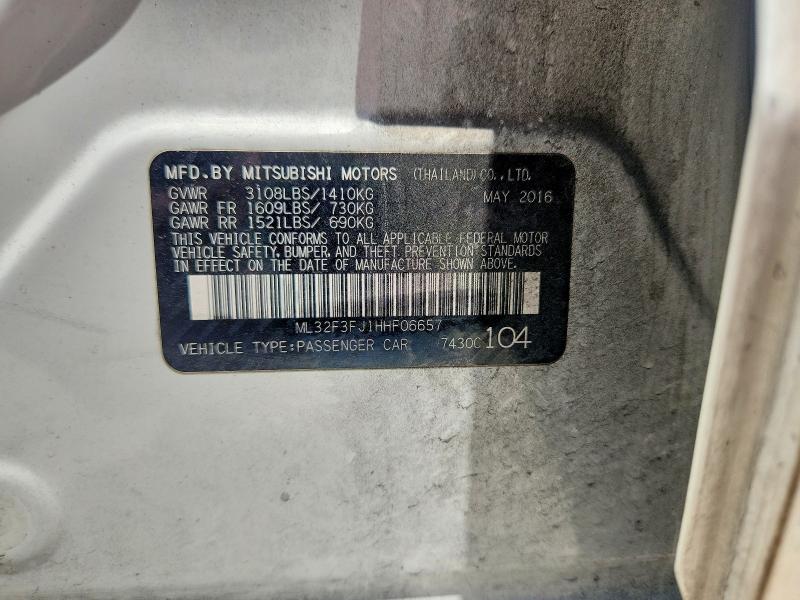 Aukcja sprzedaży 2017 Mitsubishi Mirage, vin: ML32F3FJ1HHF06657, numer aukcji: 52992286