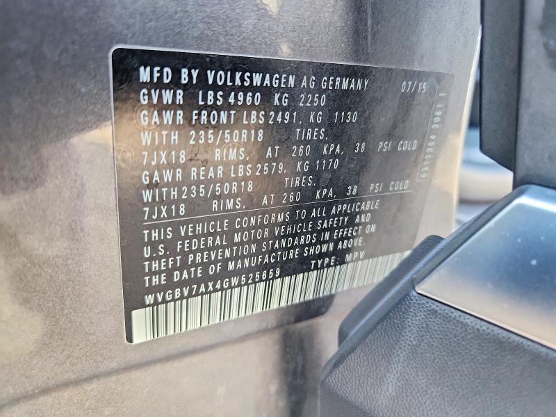 54800076 :رقم المزاد ، WVGBV7AX4GW525659 vin ، 2016 Volkswagen Tiguan مزاد بيع