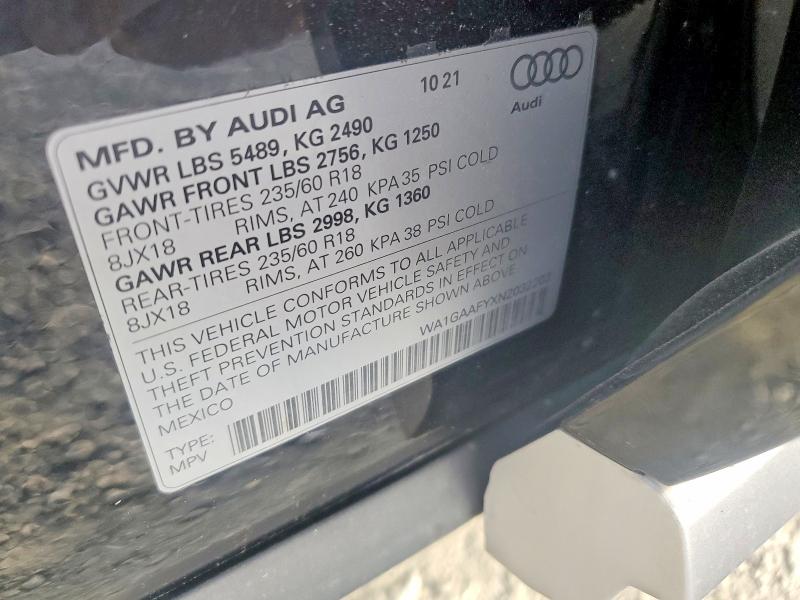 Aukcja sprzedaży 2022 Audi Q5, vin: WA1GAAFYXN2032202, numer aukcji: 53617286