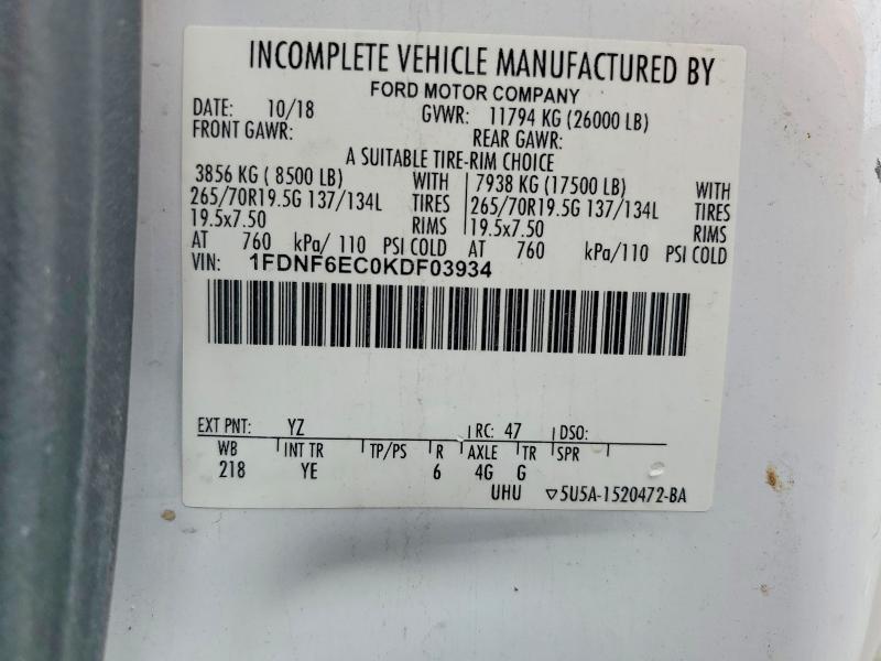 2019 Ford F650 მანქანა იყიდება აუქციონზე, vin: 1FDNF6EC0KDF03934, აუქციონის ნომერი: 54219246
