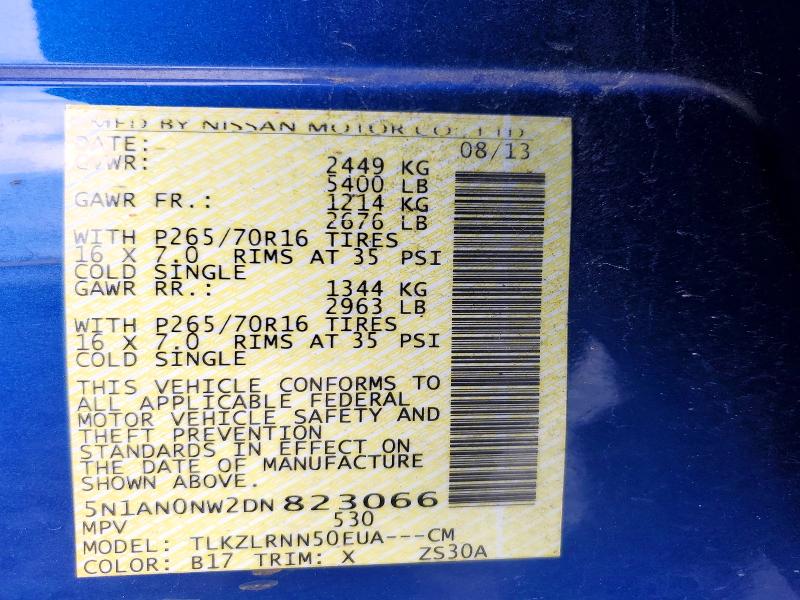 2013 Nissan Xterra მანქანა იყიდება აუქციონზე, vin: 5N1AN0NW2DN823066, აუქციონის ნომერი: 52234366