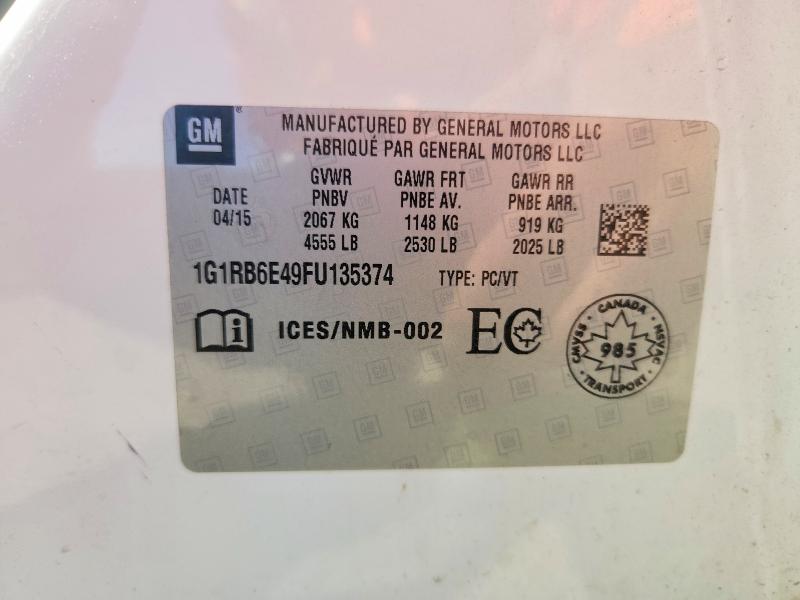 Продаж на аукціоні авто 2015 Chevrolet Volt, vin: 1G1RB6E49FU135374, номер лоту: 53930176